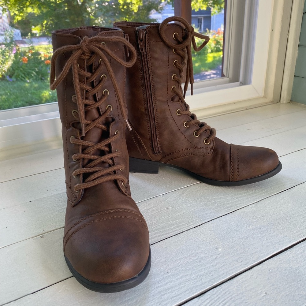 Brown Combat Boots - Size 9.5
